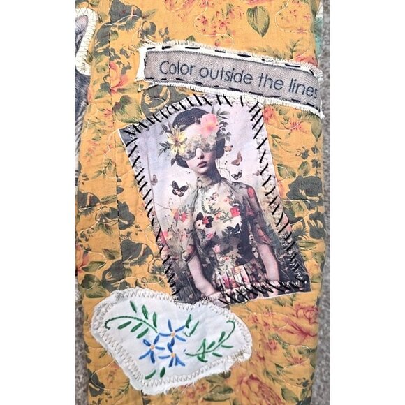 OOAK Magnolia Boho Quilted Jacket Frida Cat Bird Gypsy Moon Stars Vtg INDIE sz M - Picture 14 of 16